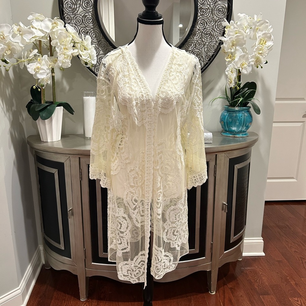 FOOF Cream Lace Kimono Cardigan